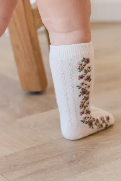 Cassie Knee High Sock - Cassie Floral Jacquard - Bridal Blush