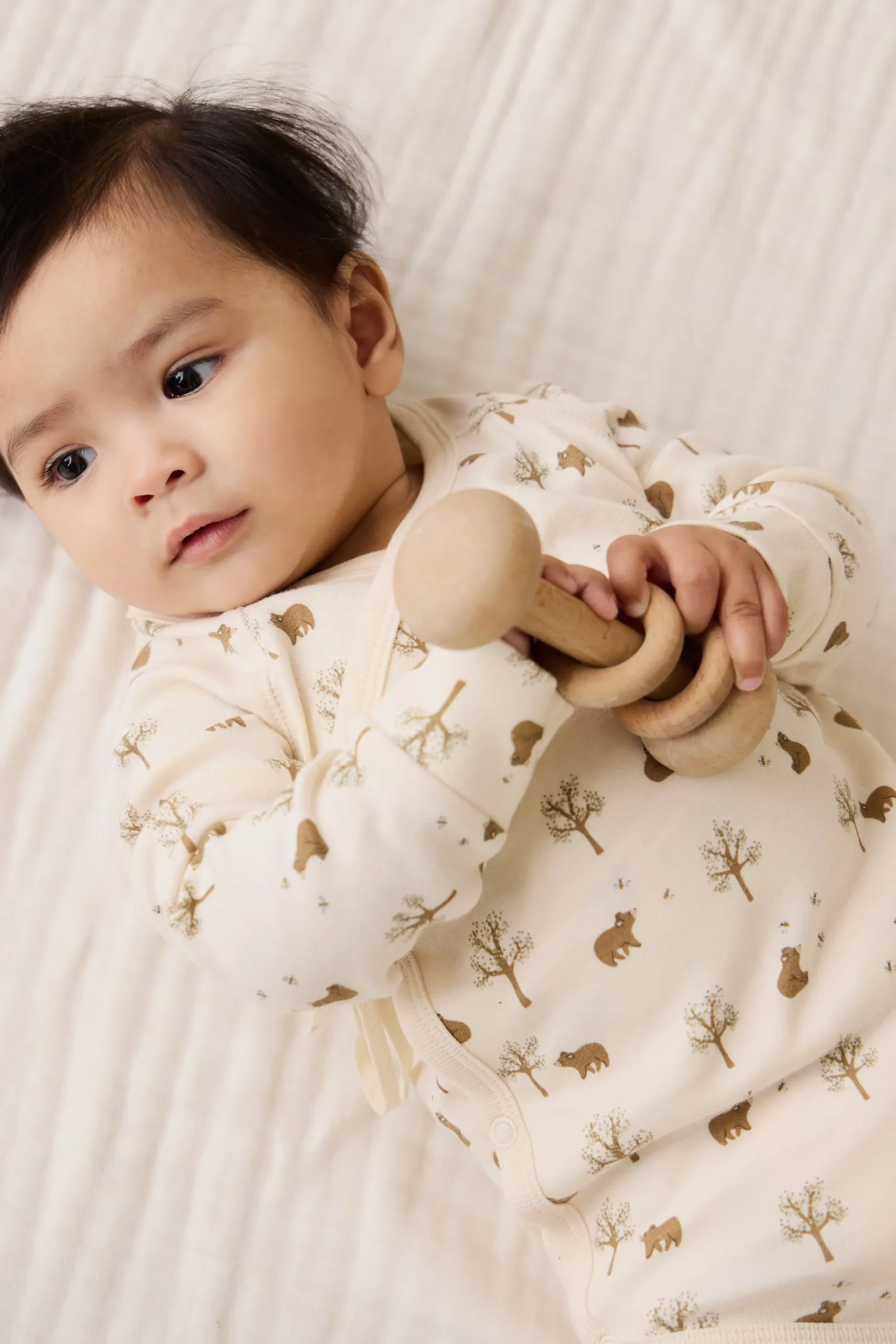 Organic Cotton Ames Wrap Long Sleeve Bodysuit - Honey Bear Cloud