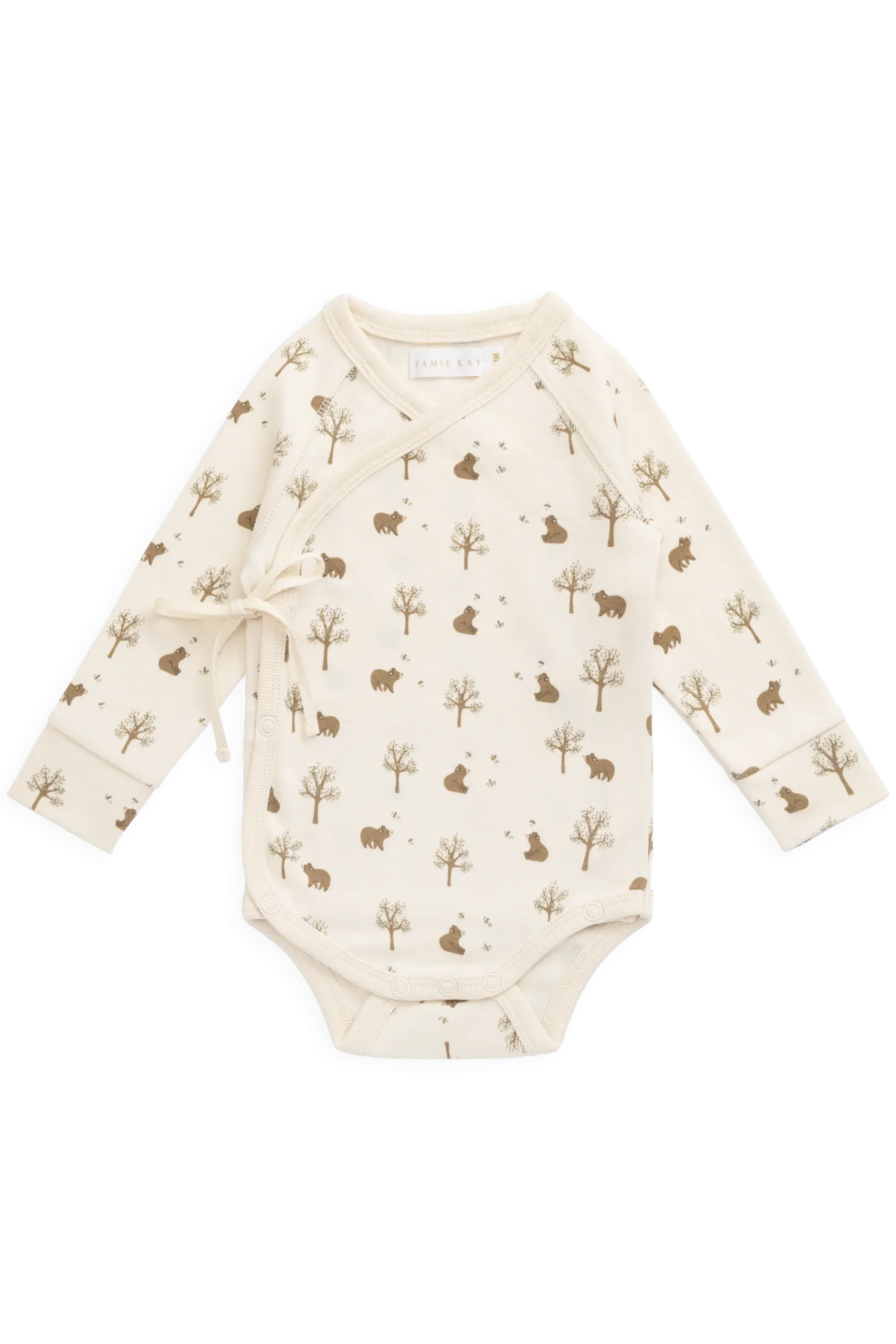 Organic Cotton Ames Wrap Long Sleeve Bodysuit - Honey Bear Cloud