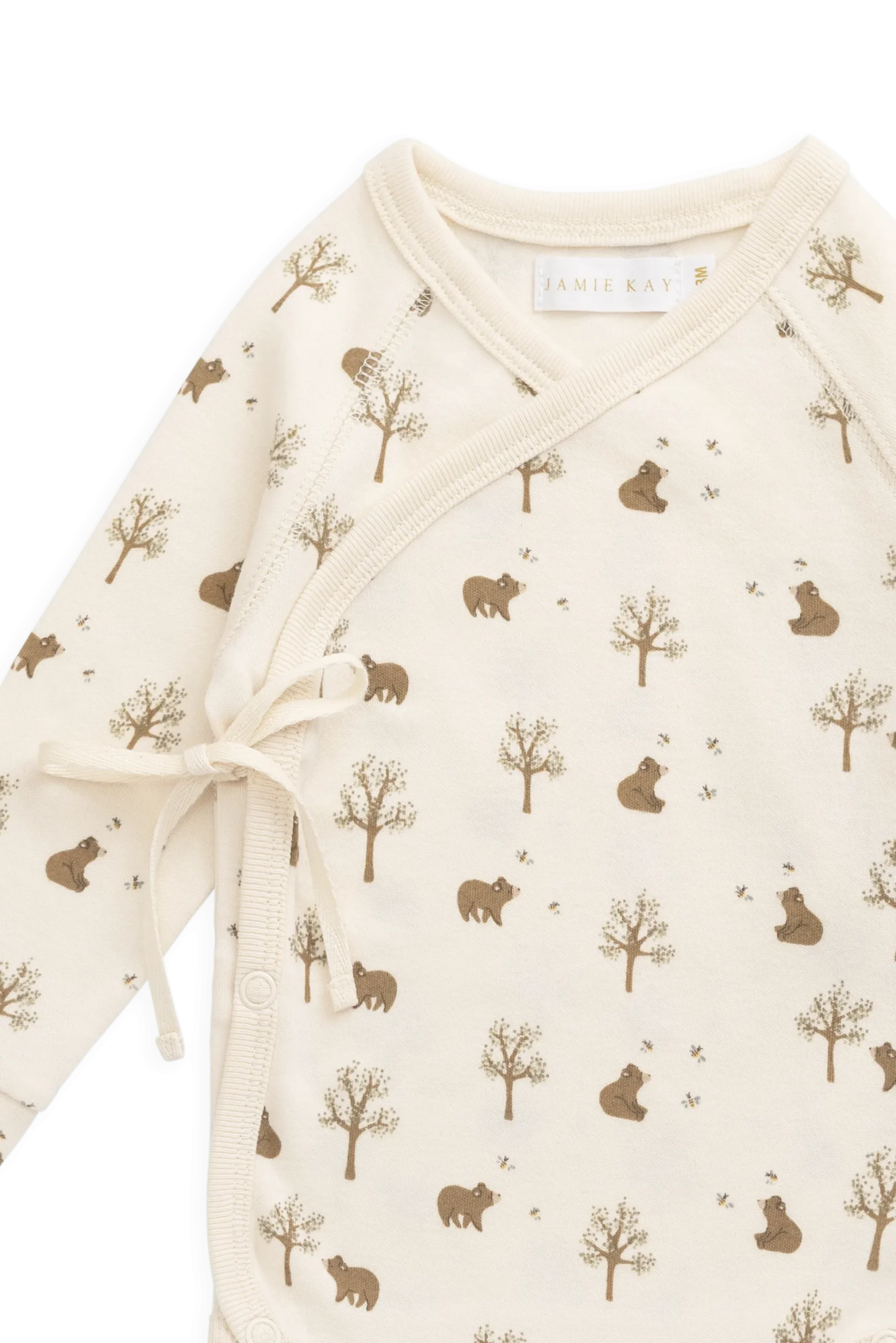 Organic Cotton Ames Wrap Long Sleeve Bodysuit - Honey Bear Cloud