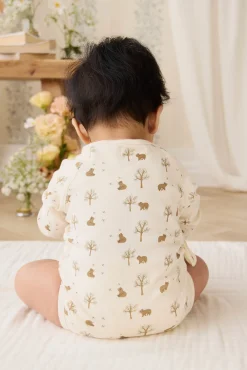 Organic Cotton Ames Wrap Long Sleeve Bodysuit - Honey Bear Cloud