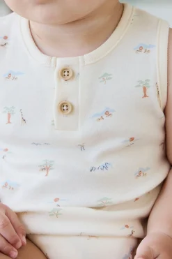 Organic Cotton Archie Playsuit - Savannah Animals Tofu