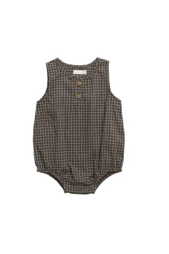 Organic Cotton Archie Playsuit - Coffee Grid