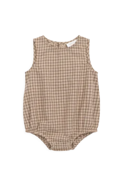 Organic Cotton Bentley Playsuit - Cabin Check Cocoa