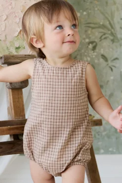 Organic Cotton Bentley Playsuit - Cabin Check Cocoa