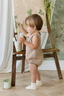 Organic Cotton Bentley Playsuit - Cabin Check Cocoa