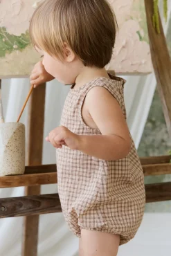 Organic Cotton Bentley Playsuit - Cabin Check Cocoa