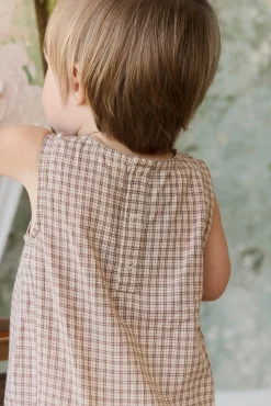 Organic Cotton Bentley Playsuit - Cabin Check Cocoa