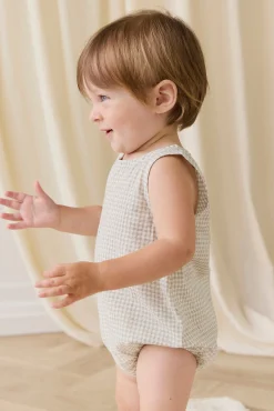 Organic Cotton Bentley Playsuit-Double Windowpane Check Pecan