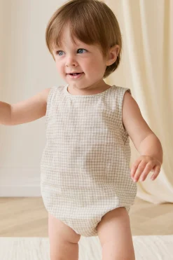 Organic Cotton Bentley Playsuit-Double Windowpane Check Pecan