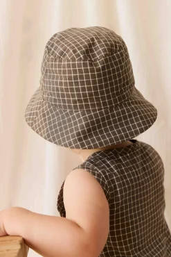 Organic Cotton Bucket Hat - Coffee Grid