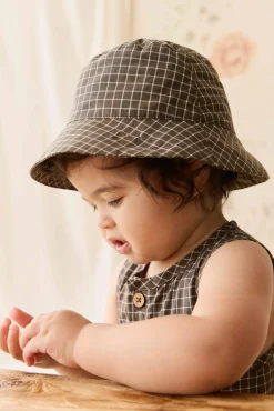 Organic Cotton Bucket Hat - Coffee Grid
