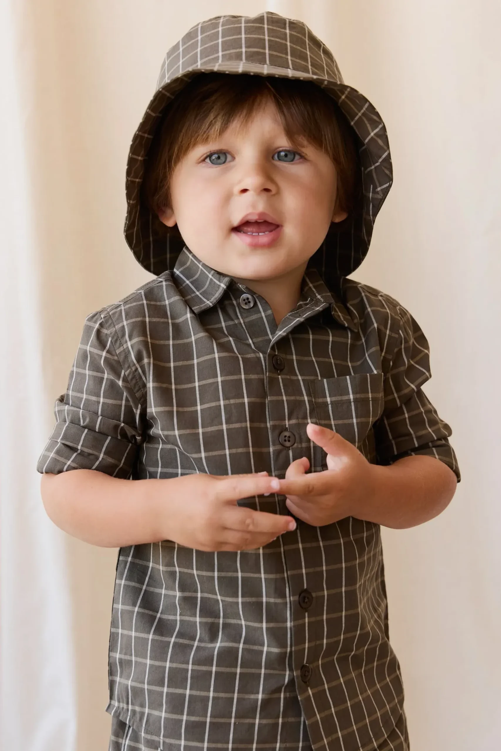 Organic Cotton Bucket Hat - Variegated Grid Tarmac