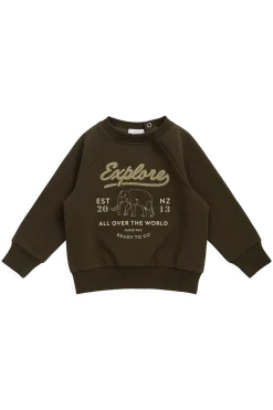 Organic Cotton Duncan Sweatshirt - Deep Olive Elephant Explore