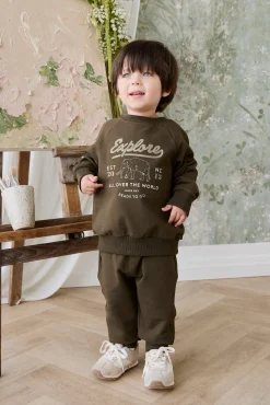 Organic Cotton Duncan Sweatshirt - Deep Olive Elephant Explore