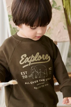 Organic Cotton Duncan Sweatshirt - Deep Olive Elephant Explore