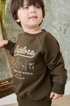 Organic Cotton Duncan Sweatshirt - Deep Olive Elephant Explore