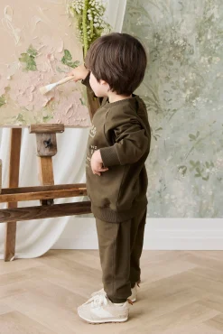 Organic Cotton Duncan Sweatshirt - Deep Olive Elephant Explore