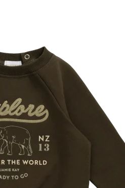 Organic Cotton Duncan Sweatshirt - Deep Olive Elephant Explore
