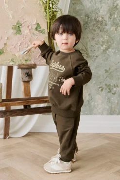 Organic Cotton Duncan Sweatshirt - Deep Olive Elephant Explore