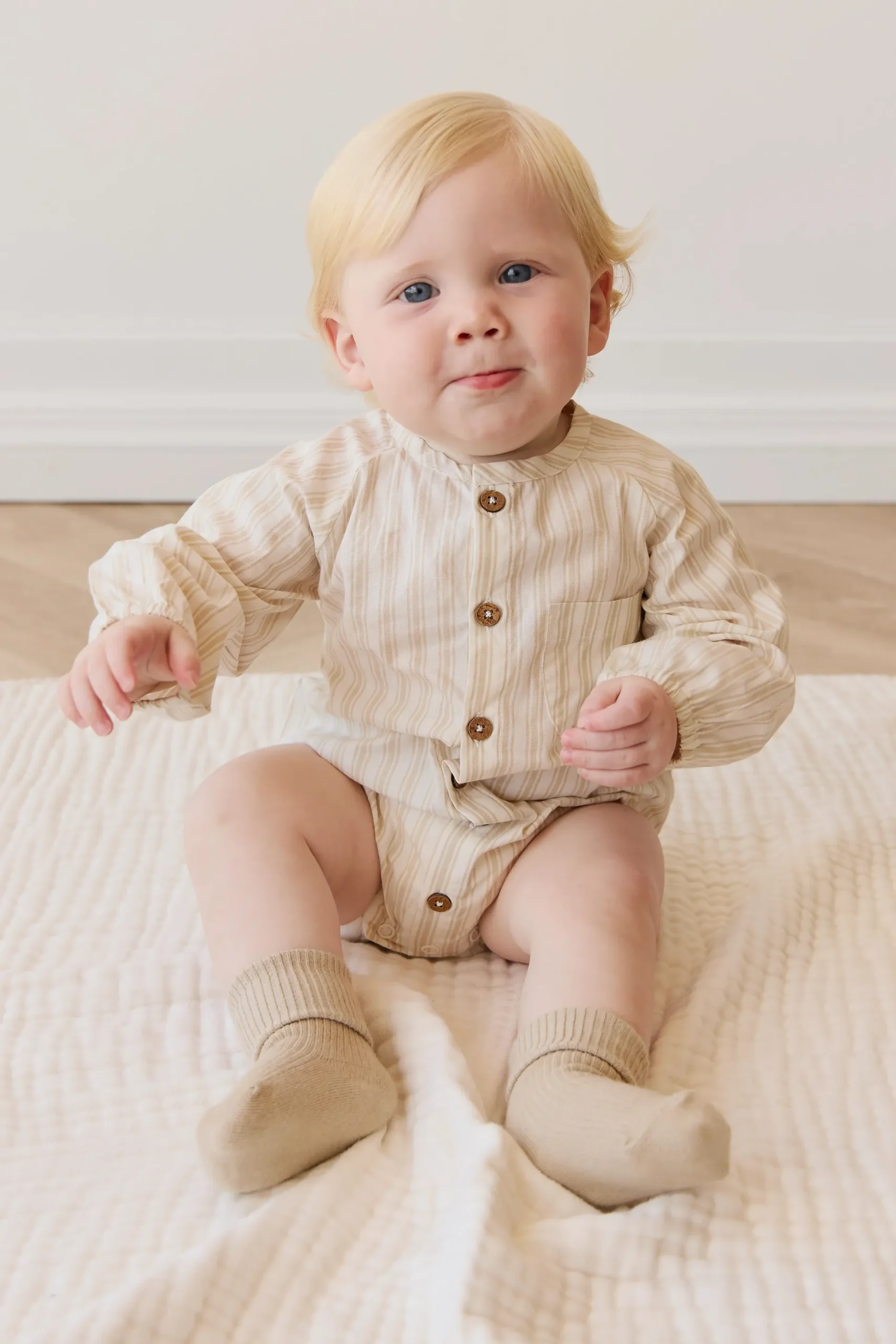 Organic Cotton Ellis Playsuit - Variegated Stripe Foam