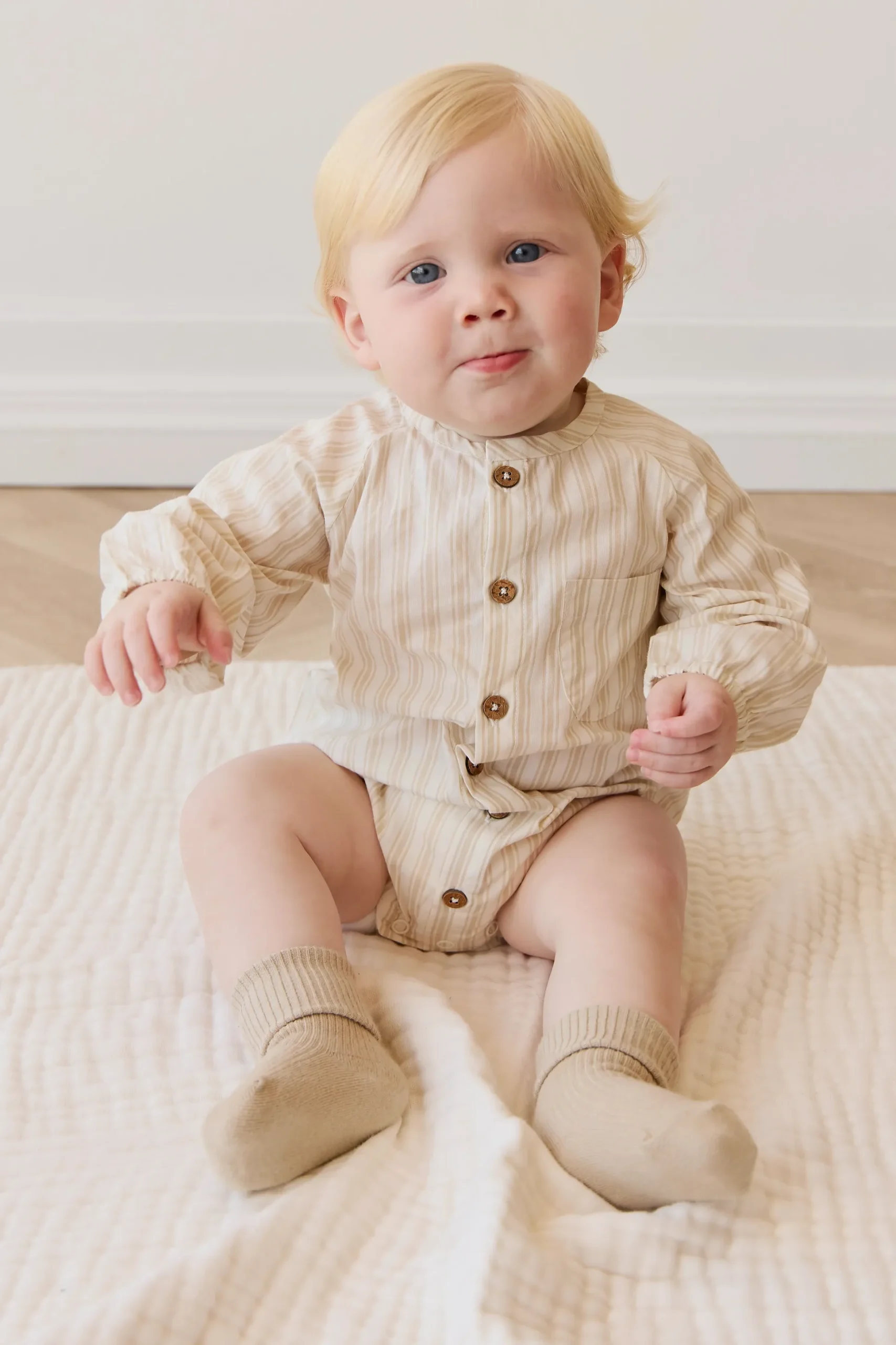 Organic Cotton Ellis Playsuit - Variegated Stripe Foam