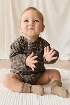 Organic Cotton Ellis Playsuit - Coffee Grid