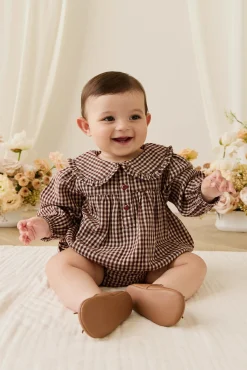 Organic Cotton Elowen Playsuit - Cinnamon Gingham