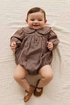Organic Cotton Elowen Playsuit - Cinnamon Gingham