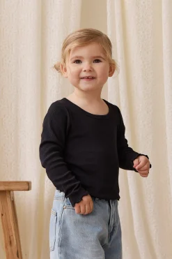 Organic Cotton Fine Rib Agathe Top - Ebony