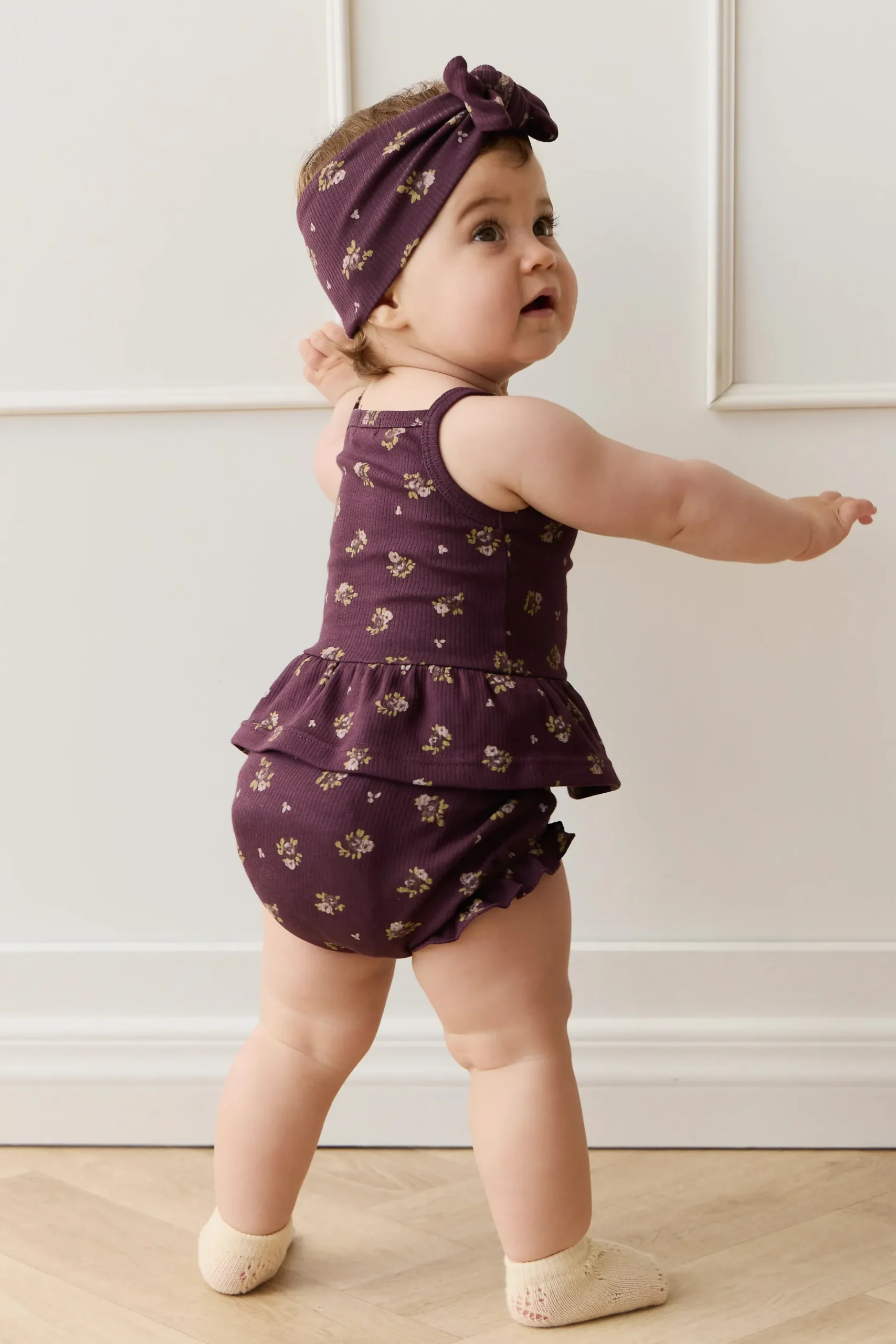 Organic Cotton Fine Rib Frill Bloomer - Simone Huckleberry