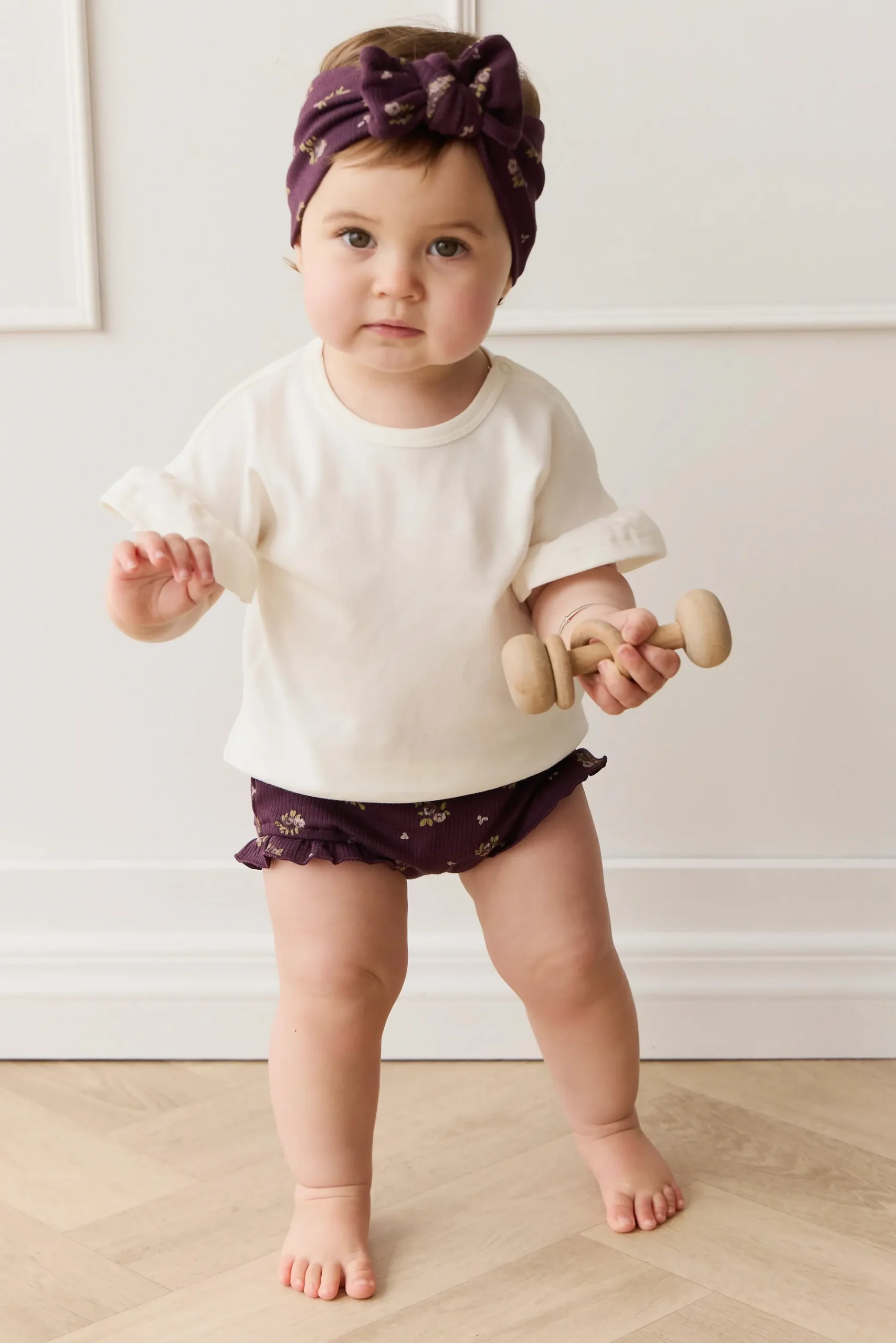 Organic Cotton Fine Rib Frill Bloomer - Simone Huckleberry