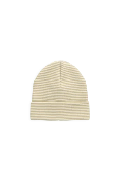 Organic Cotton Fine Rib Micah Beanie - Petite Stripe Hay/Cloud