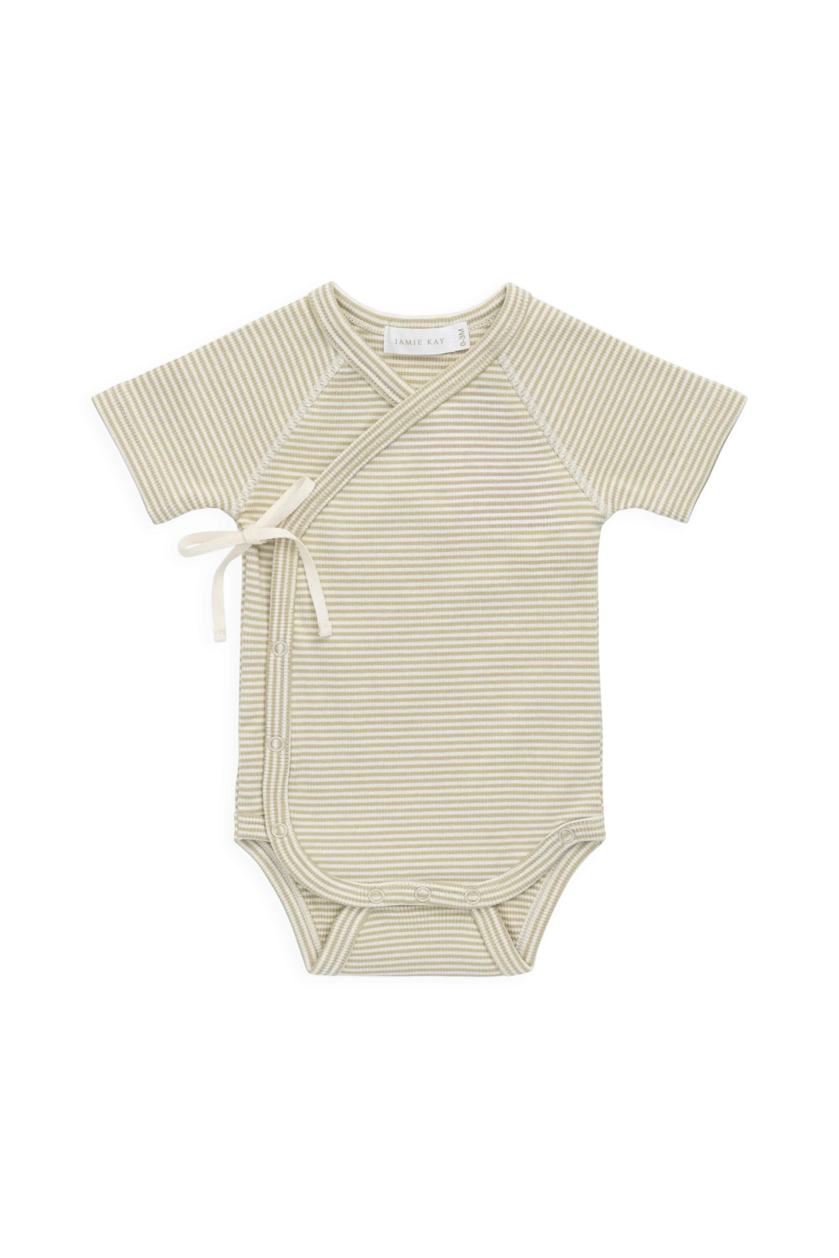 Organic Cotton Fine Rib Micah Short Sleeve Playsuit - Petite Stripe Hay/Cloud