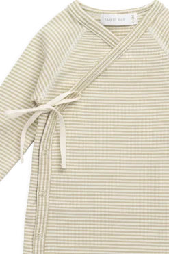 Organic Cotton Fine Rib Micah Wrap Onepiece - Petite Stripe Hay/Cloud