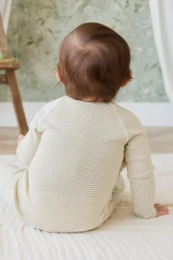 Organic Cotton Fine Rib Micah Wrap Onepiece - Petite Stripe Hay/Cloud