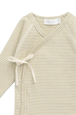 Organic Cotton Fine Rib Micah Long Sleeve Playsuit - Petite Stripe Hay/Cloud