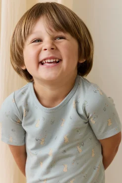 Organic Cotton Halston Short Sleeve Pyjama Set-Lapin Jardin Blue