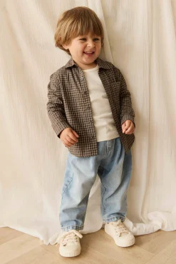 Organic Cotton Isaiah Shirt - Coffee Grid