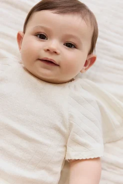 Organic Cotton Josephine Playsuit - Sweet Heart Pointelle Parchment