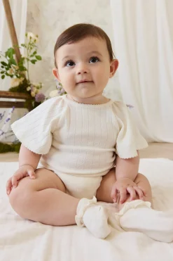 Organic Cotton Josephine Playsuit - Sweet Heart Pointelle Parchment