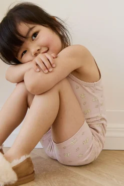 Organic Cotton Jude Singlet Pyjama Set - Moon Floral Mauve