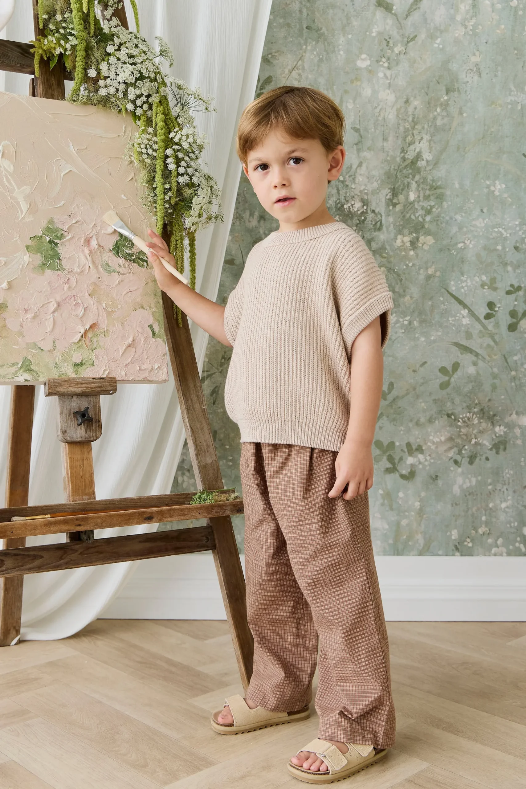 Organic Cotton Kenji Pant - Double Windowpane Check Oud/Hay