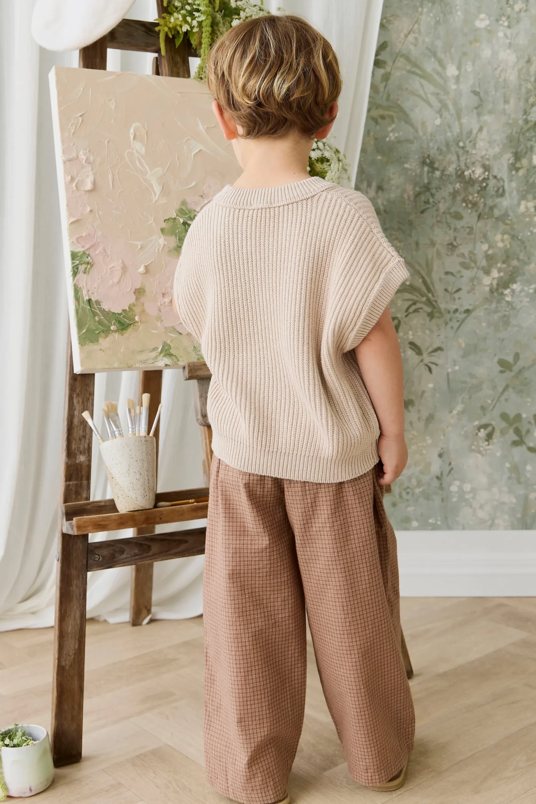 Organic Cotton Kenji Pant - Double Windowpane Check Oud/Hay