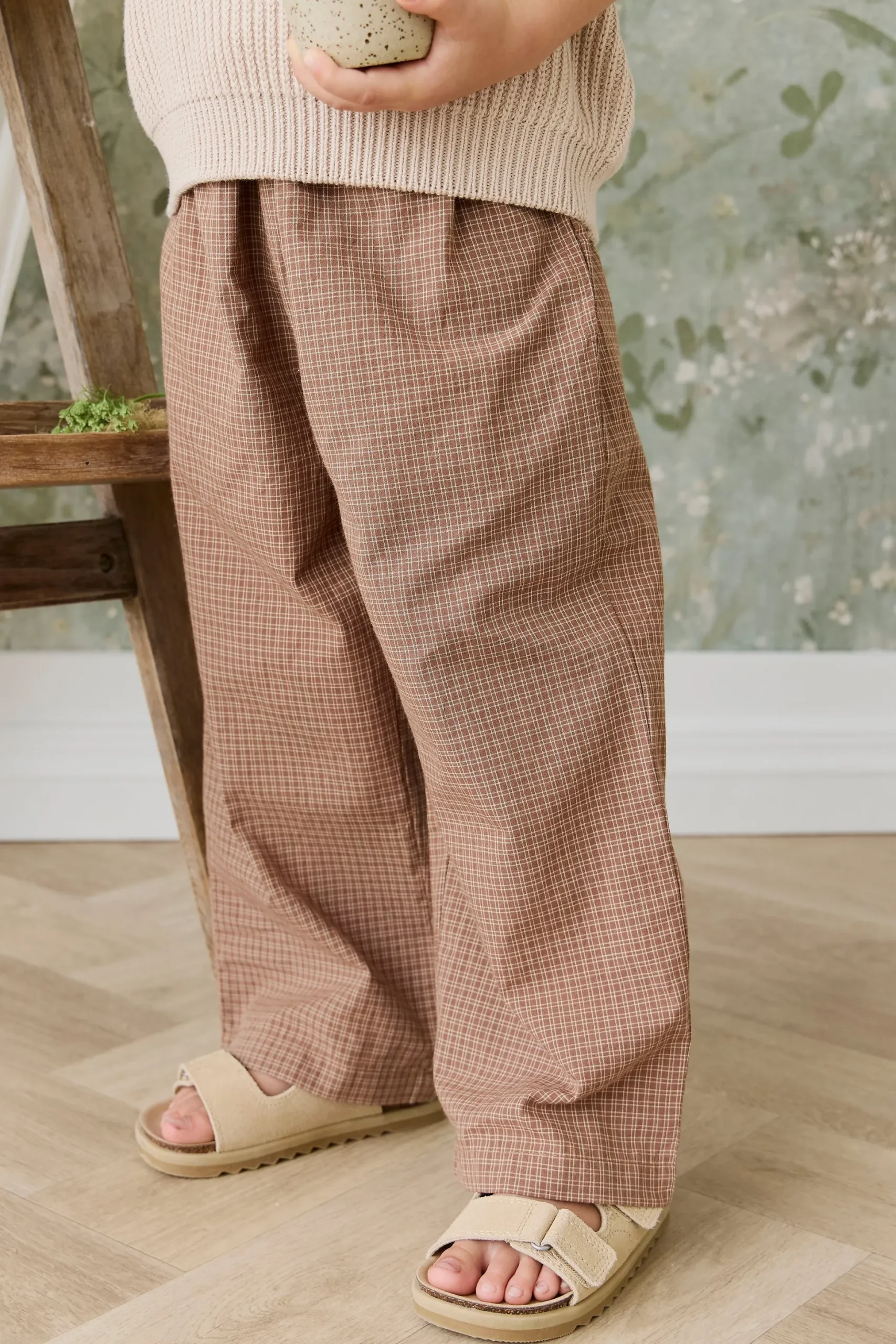 Organic Cotton Kenji Pant - Double Windowpane Check Oud/Hay