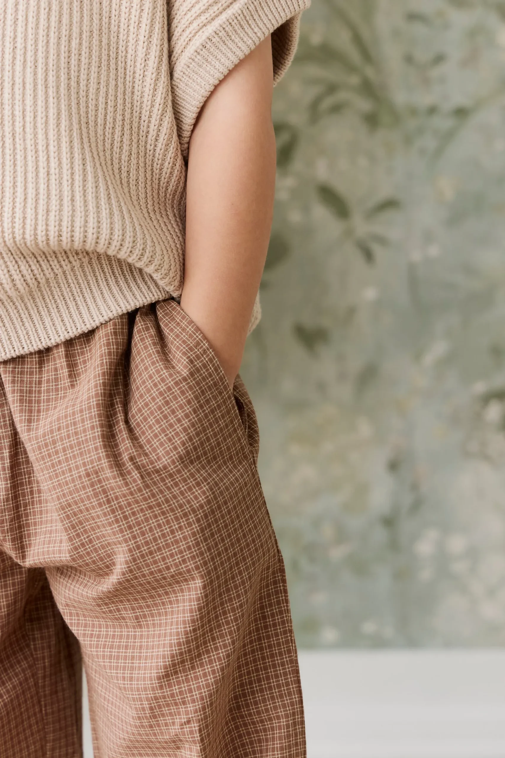 Organic Cotton Kenji Pant - Double Windowpane Check Oud/Hay