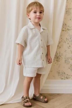 Organic Cotton Louis Short-Mini Pinstripe Parchment / Dawn