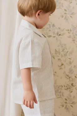 Organic Cotton Louis Short-Mini Pinstripe Parchment / Dawn