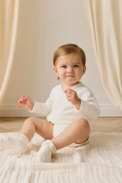 Organic Cotton Marina Bodysuit - Sweet Heart Pointelle Parchment