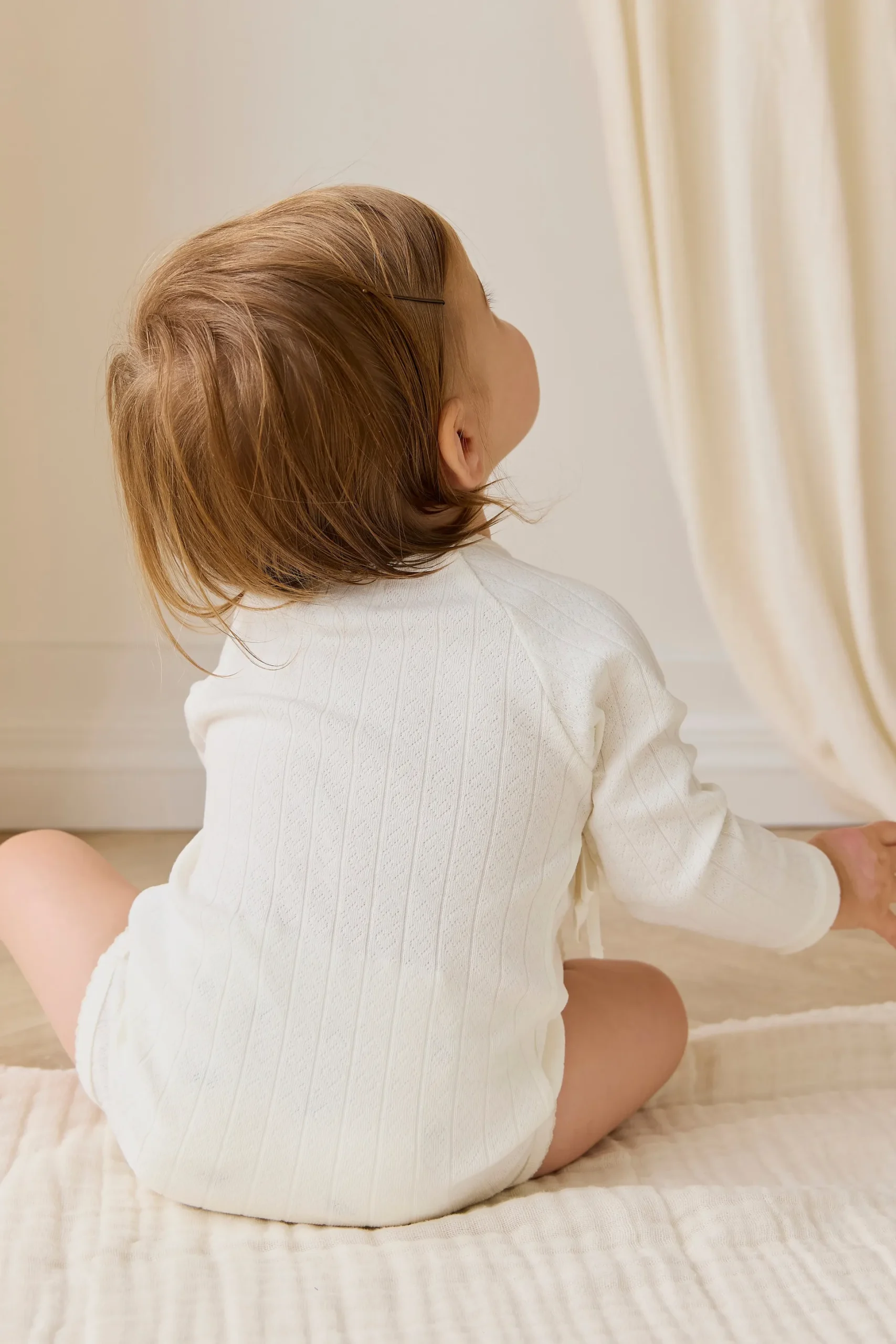 Organic Cotton Marina Bodysuit - Sweet Heart Pointelle Parchment
